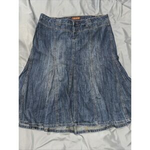 Jalate blue denim maxi skirt w/ panel stitching flared silhouette Womens Size 14